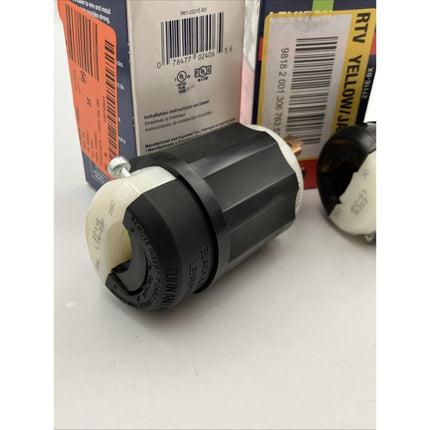 Leviton Lever Edge Locking Plug 20 Amp 250 Volt Black & White 2321E - BX pair - Long Island Liquidation