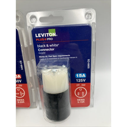 Leviton Straight Blade Connector Black And White 20 Amp 250 Volt 5469 - CS 15 A - Long Island Liquidation