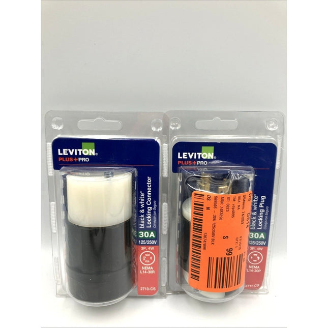 Leviton Twist Lock Plug 30A 14 - 8AWG 125/250V Black & White 02711 - CS. - Long Island Liquidation
