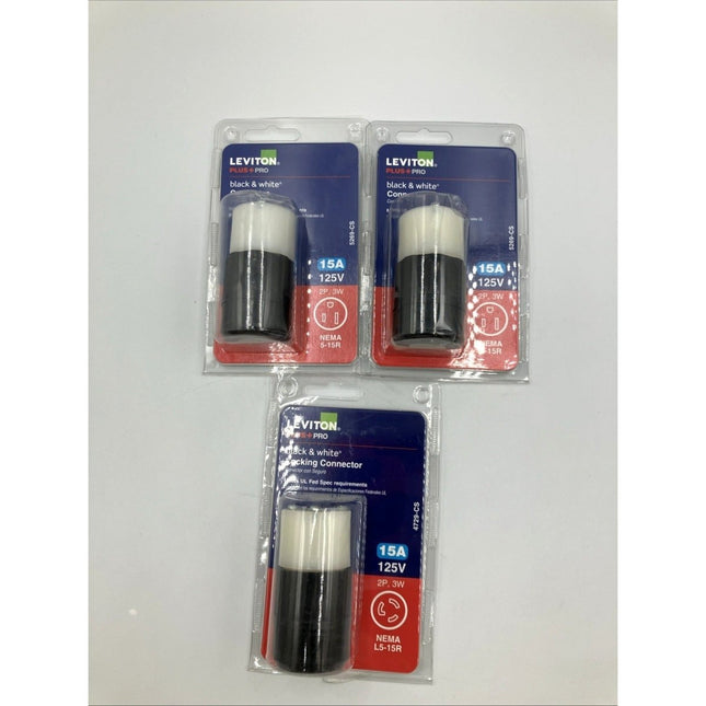 LOT OF 3 - LEVITON 5269 - CS 15 Amp 125 - Volt Straight Blade Black & White Connector - Long Island Liquidation