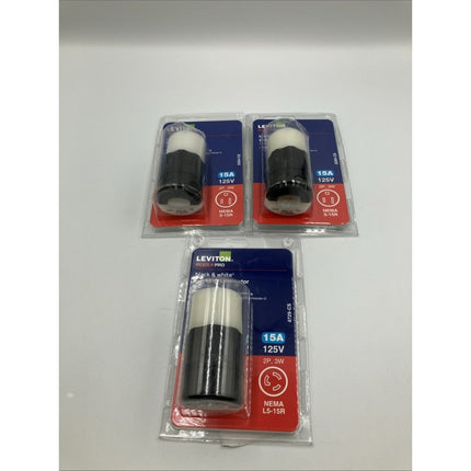 LOT OF 3 - LEVITON 5269 - CS 15 Amp 125 - Volt Straight Blade Black & White Connector - Long Island Liquidation