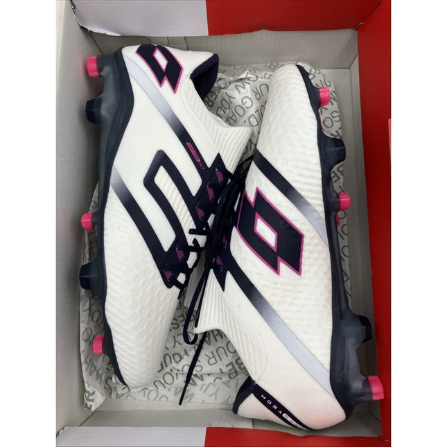 Lotto Maestro 100 IV FG Mens Soccer Cleats All White Navy Vivid Fuchsia 9 NEW - Long Island Liquidation