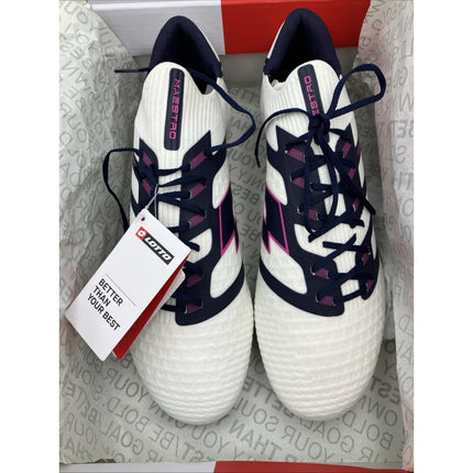 Lotto Maestro 100 IV FG Mens Soccer Cleats All White Navy Vivid Fuchsia 9.5 New - Long Island Liquidation