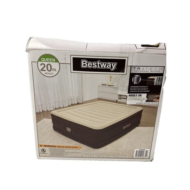 Maroon Tritech Queen Airbed 20” w/ Built - in AC Pump - Luxury Inflatable - Long Island Liquidation
