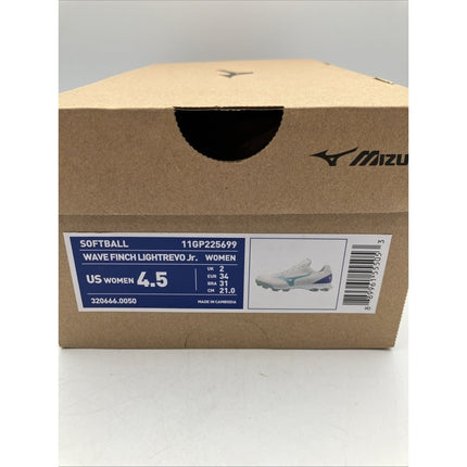 MIZUNO Wave Finch Lightrevo Softball Shoe Jr. Women's Size US 4.5 White - Long Island Liquidation