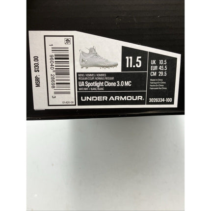 New Men’s White UA Spotlight Clone 3.0 MC Size 11.5 - Long Island Liquidation