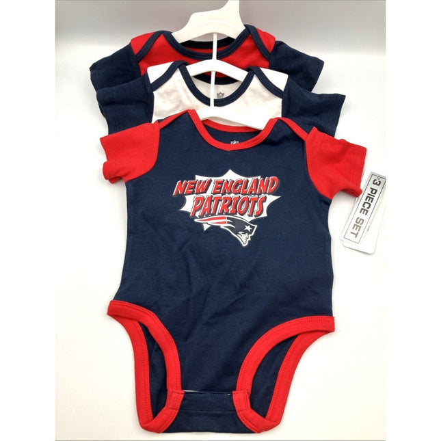 NFL Baby 12 Month New England Patriots One Piece Sleeper Outfit 3 Piece Set NEW - Long Island Liquidation
