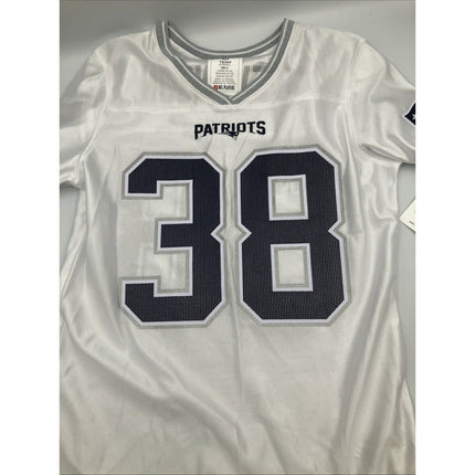 NFL New England Patriots 38 Rhamondre Stevenson Girls L White Glitter Jersey - Long Island Liquidation