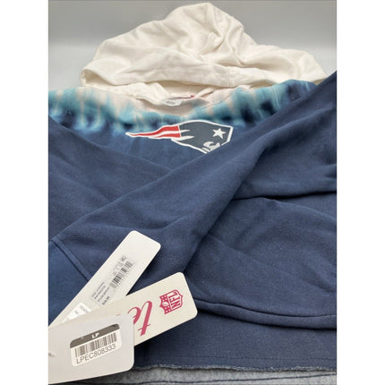 NFL New England Patriots Girls Dip - Dyed Crop Hooded Sweatshirt Blue/White, L - Long Island Liquidation