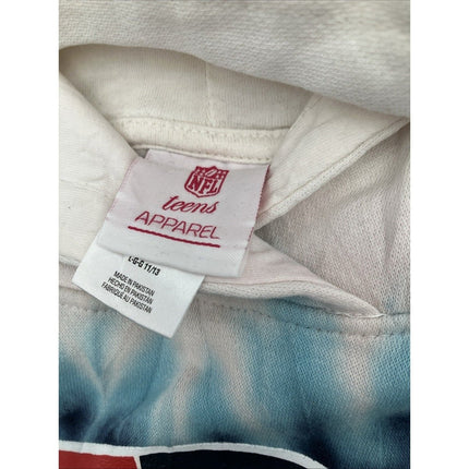 NFL New England Patriots Girls Dip - Dyed Crop Hooded Sweatshirt Blue/White, L - Long Island Liquidation