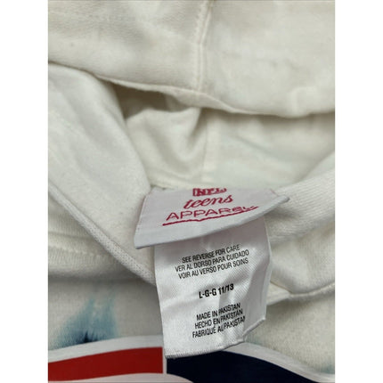 NFL New England Patriots Girls Dip - Dyed Crop Hooded Sweatshirt Blue/White, L - Long Island Liquidation