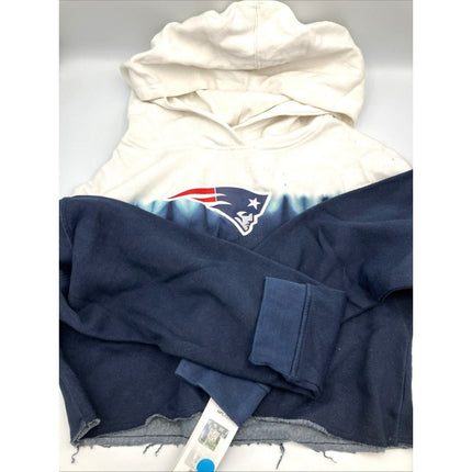 NFL New England Patriots Girls Dip - Dyed Crop Hooded Sweatshirt Blue/White, L - Long Island Liquidation