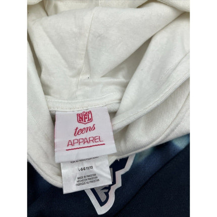 NFL New England Patriots Girls Dip - Dyed Crop Hooded Sweatshirt Blue/White, L - Long Island Liquidation