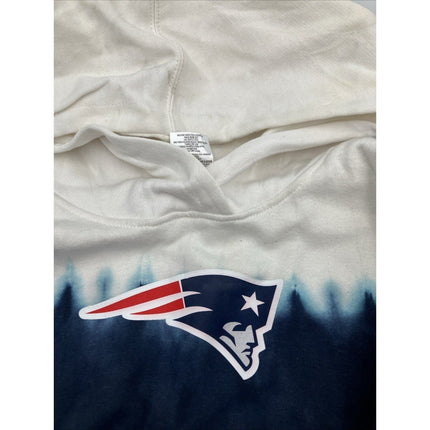NFL New England Patriots Girls Dip - Dyed Crop Hooded Sweatshirt Blue/White, L - Long Island Liquidation