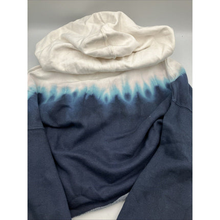 NFL New England Patriots Girls Dip - Dyed Crop Hooded Sweatshirt Blue/White, L - Long Island Liquidation
