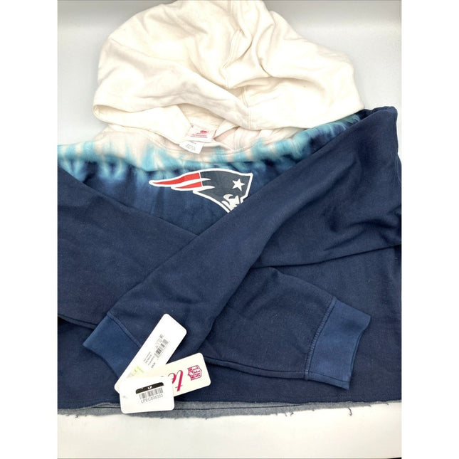 NFL New England Patriots Girls Dip - Dyed Crop Hooded Sweatshirt Blue/White, L - Long Island Liquidation