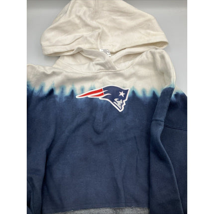NFL New England Patriots Girls Dip - Dyed Crop Hooded Sweatshirt Blue/White, L - Long Island Liquidation