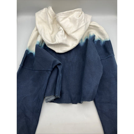 NFL New England Patriots Girls Dip - Dyed Crop Hooded Sweatshirt Blue/White, L - Long Island Liquidation