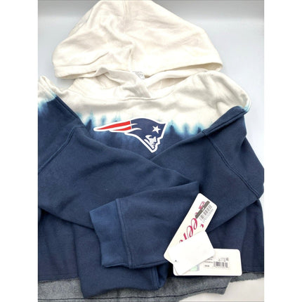 NFL New England Patriots Girls Dip - Dyed Crop Hooded Sweatshirt Blue/White, L - Long Island Liquidation