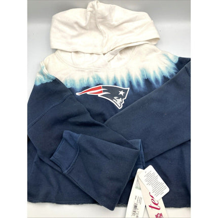 NFL New England Patriots Girls Dip - Dyed Crop Hooded Sweatshirt Blue/White, M - Long Island Liquidation