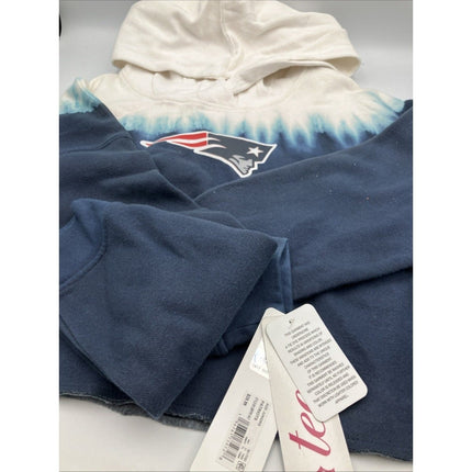 NFL New England Patriots Girls Dip - Dyed Crop Hooded Sweatshirt Blue/White, M - Long Island Liquidation