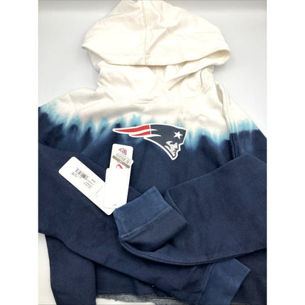 NFL New England Patriots Girls Dip - Dyed Crop Hooded Sweatshirt Blue/White, S - Long Island Liquidation