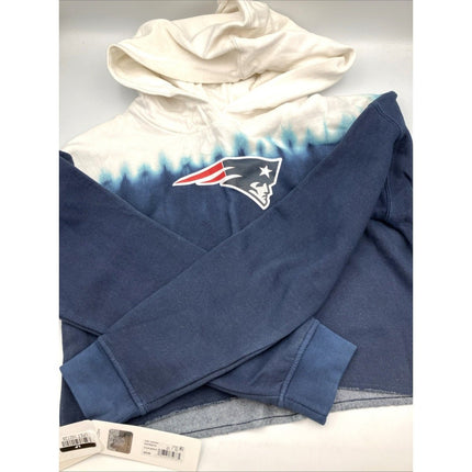 NFL New England Patriots Girls Dip - Dyed Crop Hooded Sweatshirt Blue/White, S - Long Island Liquidation