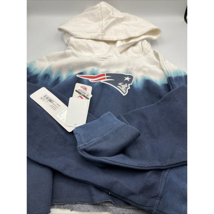 NFL New England Patriots Girls Dip - Dyed Crop Hooded Sweatshirt Blue/White, S - Long Island Liquidation