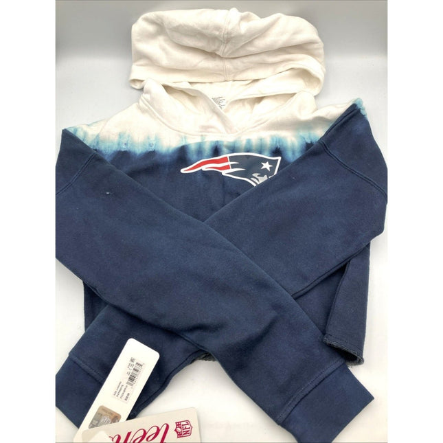 NFL New England Patriots Girls Dip - Dyed Crop Hooded Sweatshirt Blue/White, S - Long Island Liquidation