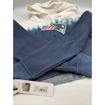 NFL New England Patriots Girls Dip - Dyed Crop Hooded Sweatshirt Blue/White, S - Long Island Liquidation