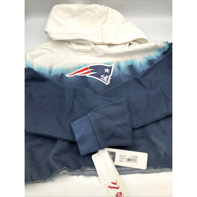 NFL New England Patriots Girls Dip - Dyed Crop Hooded Sweatshirt Blue/White, S - Long Island Liquidation