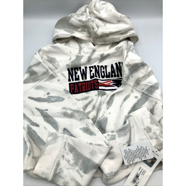 NFL New England Patriots Girls Gray Tie - Dye Crop Hooded Sweatshirt, Medium (7/8) - Long Island Liquidation