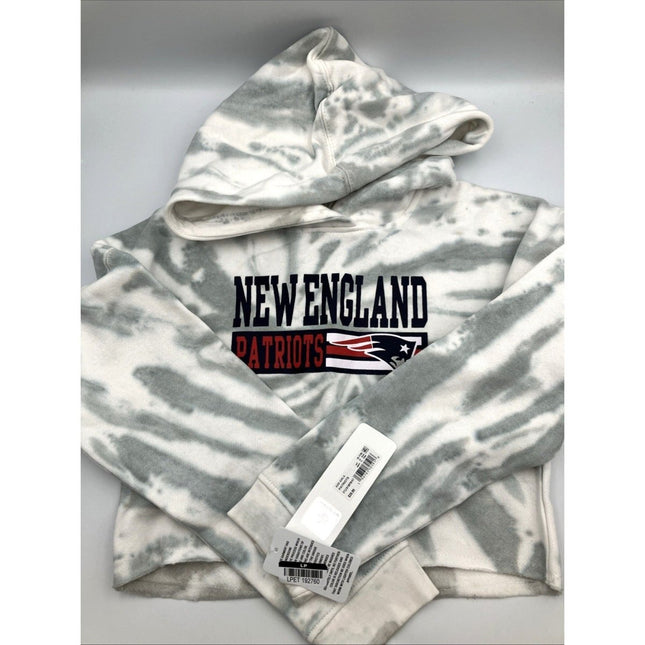 NFL New England Patriots Girls Gray Tie - Dye Crop Hooded Sweatshirt, Medium (7/8) - Long Island Liquidation