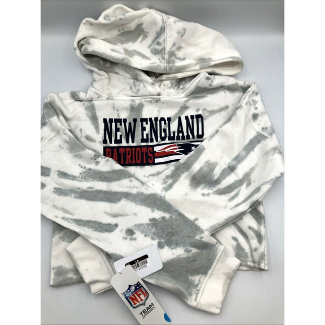 NFL New England Patriots Girls Gray Tie - Dye Crop Hooded Sweatshirt, Medium (7/8) - Long Island Liquidation