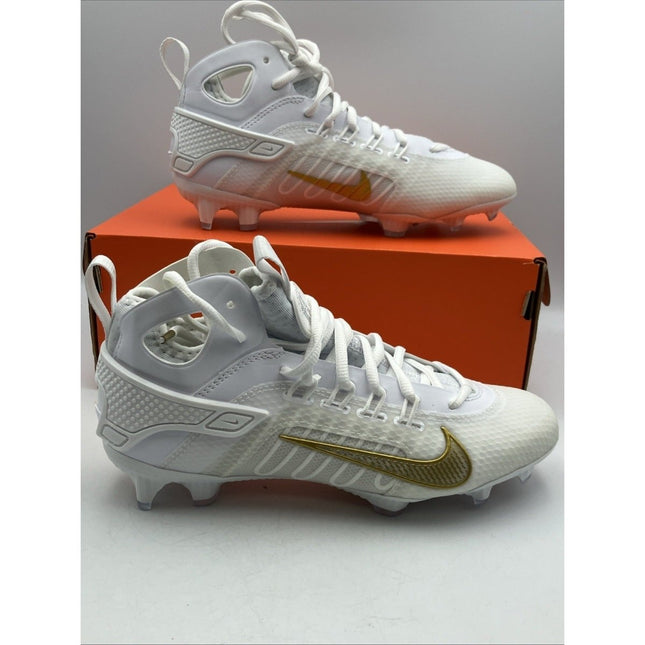 Nike Huarache 9 Elite Mid LAX - FD0088 100 - White / Gold - Mens 7 - Long Island Liquidation