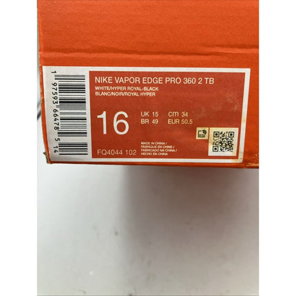 Nike Vapor Edge Pro 360 2 TB White Hyper Royal FQ4044 - 102 Football Size 16 - Long Island Liquidation