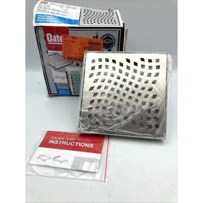 Oatey Designline 6 in. x 6 in. Stainless Steel Square Shower Drain Wave Pattern - Long Island Liquidation