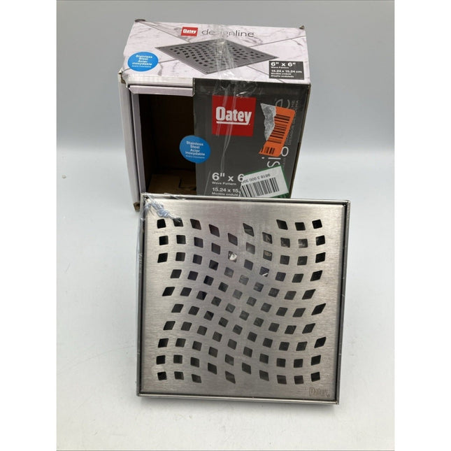 Oatey Designline 6 in. x 6 in. Stainless Steel Square Shower Drain Wave Pattern - Long Island Liquidation