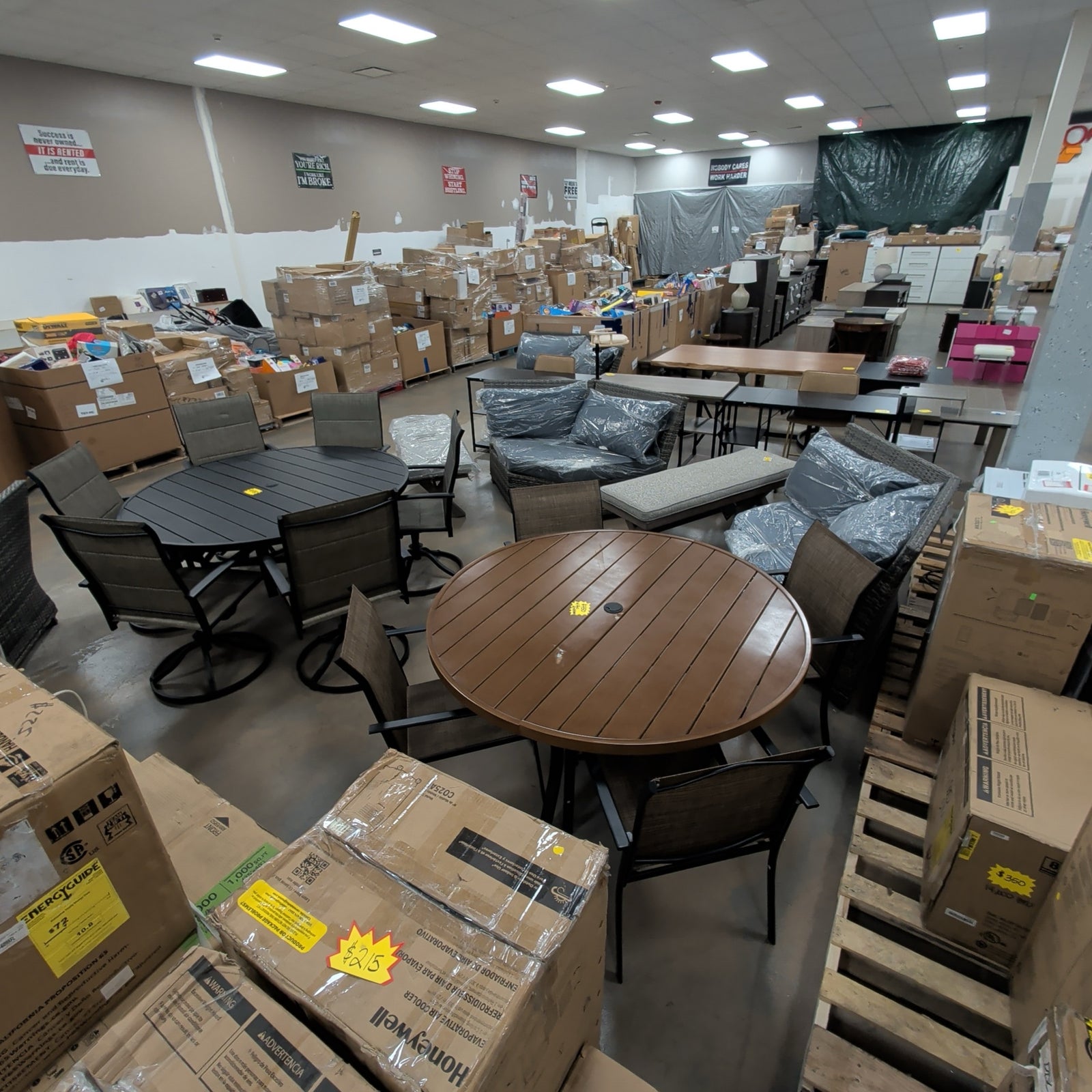 Pallets of returned and overstock goods at Open Box Long Island