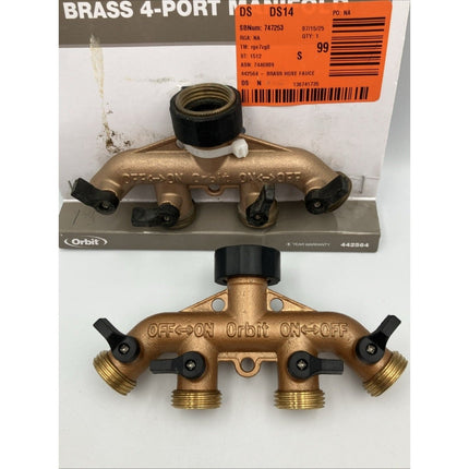 Orbit 4 - Outlet Hose Faucet Manifold Leak Proof Brass 442564 pair - Long Island Liquidation