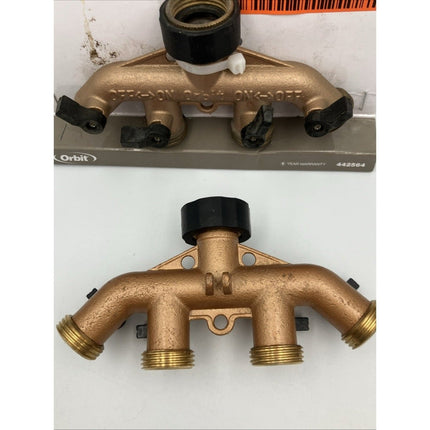Orbit 4 - Outlet Hose Faucet Manifold Leak Proof Brass 442564 pair - Long Island Liquidation