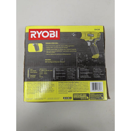 Ryobi 5.5 - Amp 3/8 in. Variable Speed Corded Electric Drill - D43K - Long Island Liquidation