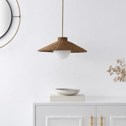 Safavieh Kalena Rattan and Metal Pendant in Natural / Brass - Long Island Liquidation