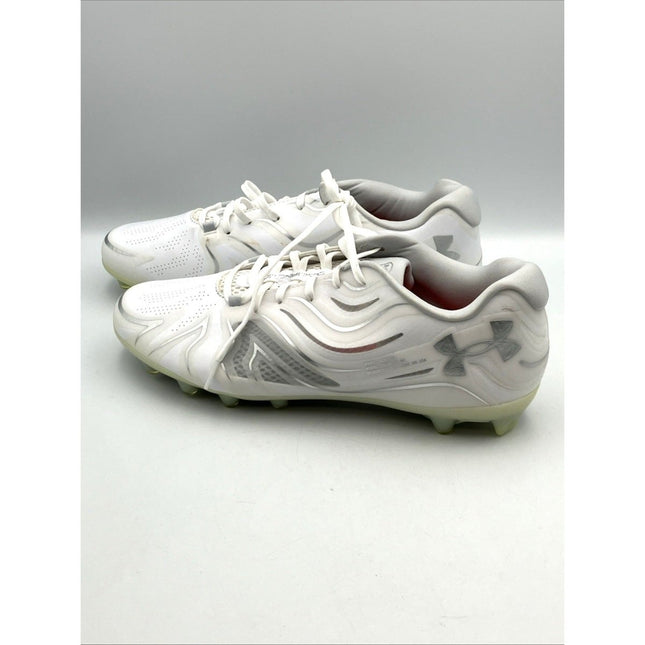 Size 13 - Under Armour Command MC Mens Lacrosse LAX Cleats White / Silver - Long Island Liquidation