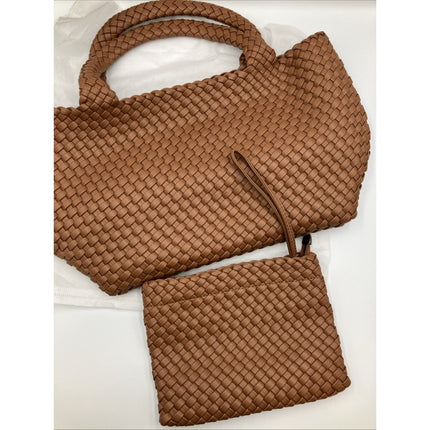 SporGenius Woven Tote Bag for Women, Vegan Leather Beach Bags with Small Purse. - Long Island Liquidation