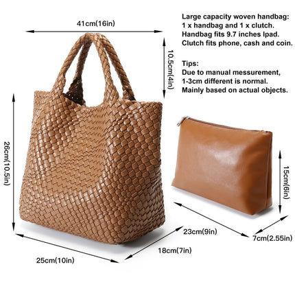 SporGenius Woven Tote Bag for Women, Vegan Leather Beach Bags with Small Purse. - Long Island Liquidation