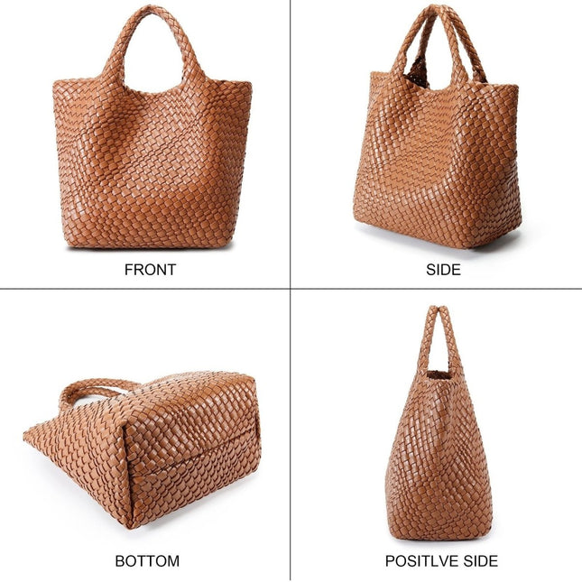 SporGenius Woven Tote Bag for Women, Vegan Leather Beach Bags with Small Purse. - Long Island Liquidation