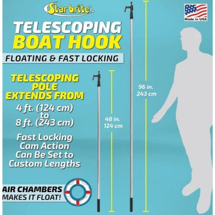 Star Brite 40609 Silver Nylon Extending Boat Hook Telescopic Pole 4 to 8 L ft. - Long Island Liquidation