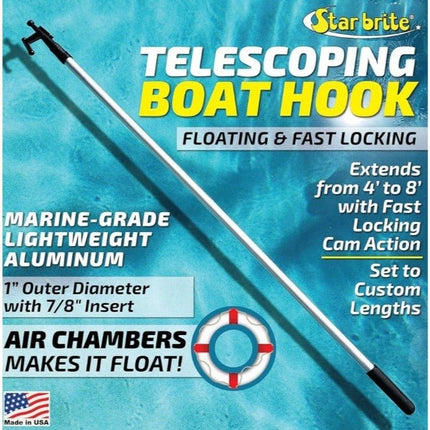 Star Brite 40609 Silver Nylon Extending Boat Hook Telescopic Pole 4 to 8 L ft. - Long Island Liquidation