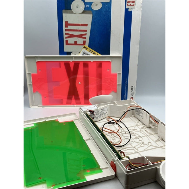 Sure - Lites LED Exit Sign with Emergency Lights Two LED Light Heads White w/ Red - Long Island Liquidation